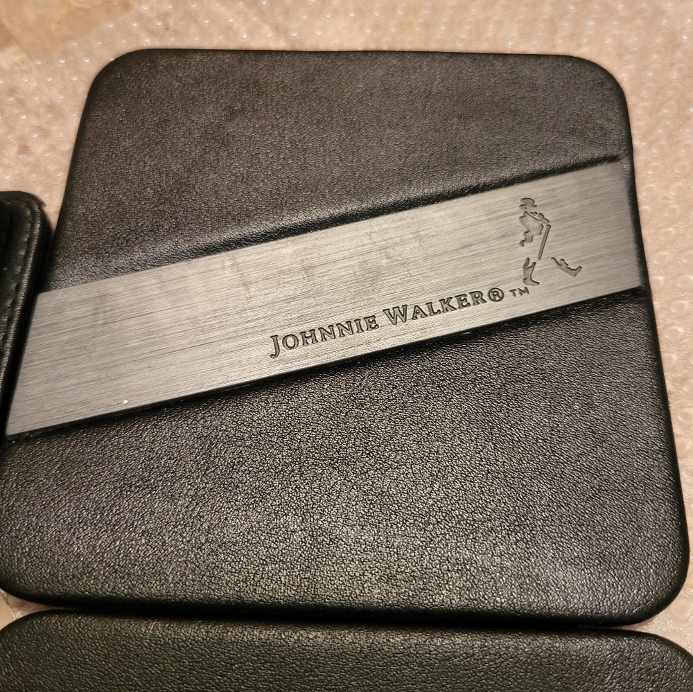 Johnnie Walker Black Leather Coasters Set...Gently Used